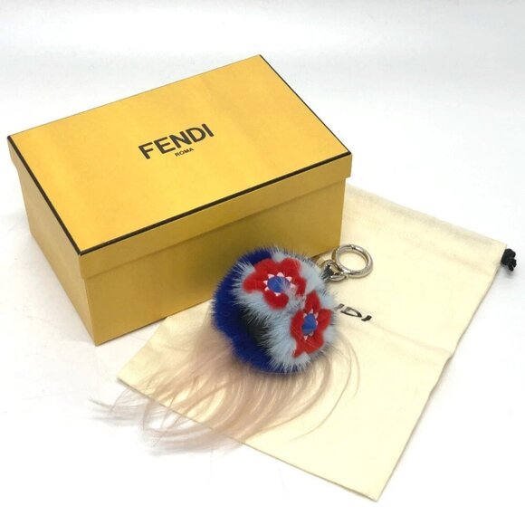 FENDI Bag Bugs Bonbon charm monster Bag Charm fur blue/SilverHardware